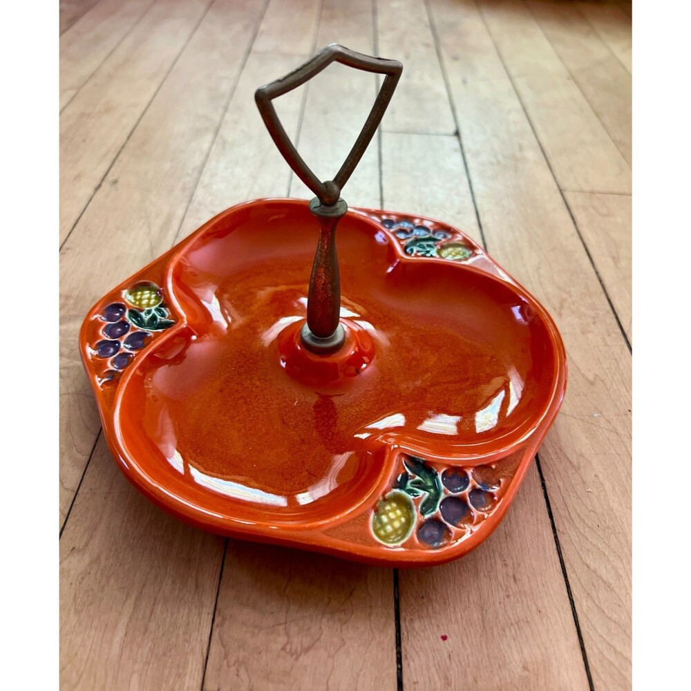 Vintage Mid Century Appetizer Dessert Snack Stand Modern Vintage~Orange~7 X 5